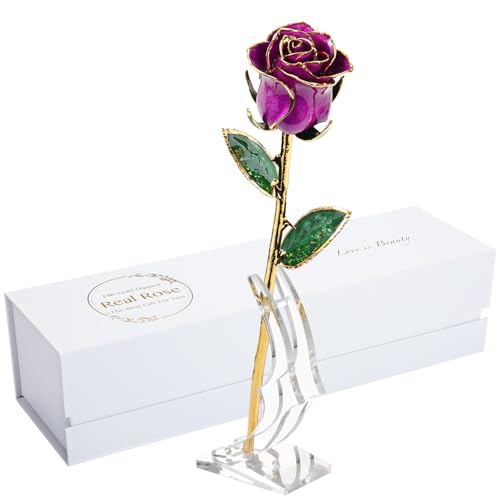 MAXSPT Gold Rose, 24K Gold Dipped Real Rose is Attractive Luster and Natural Shape, Best Gifts for Anniversary Wedding Val...