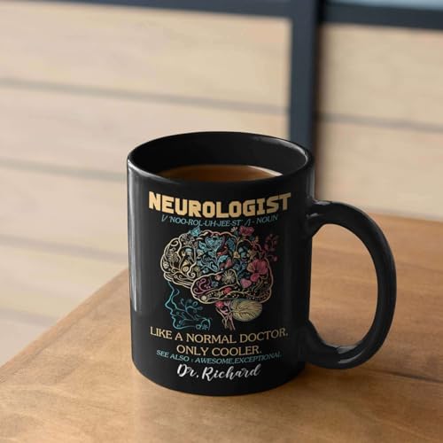 Custom Name Neurologist Definition Mug 11oz 15oz, Personalized Floral Brain Black Cup, Gift For Doctors, Customized Neuros...