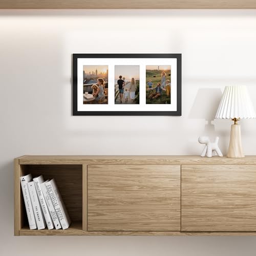 Vittanly 8x14 Picture Frames Collage, Displays 3Pcs 4x6 Pictures with Mat, Collage Picture Frame for Horizontal or Vertica...