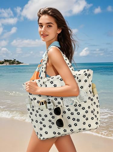 Bluboon Waterproof Beach Tote Pool Bags for Women Ladies Extra Large Carry On Bag With Wet Compartment for Weekender Travel