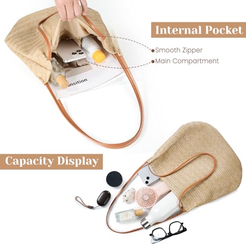 Tavaleu Straw Beach Bags for Women, Tote Handbag Shoulder Bag for Women, Beach Straw Purse Buckets Summer Fashion Hobo Bags