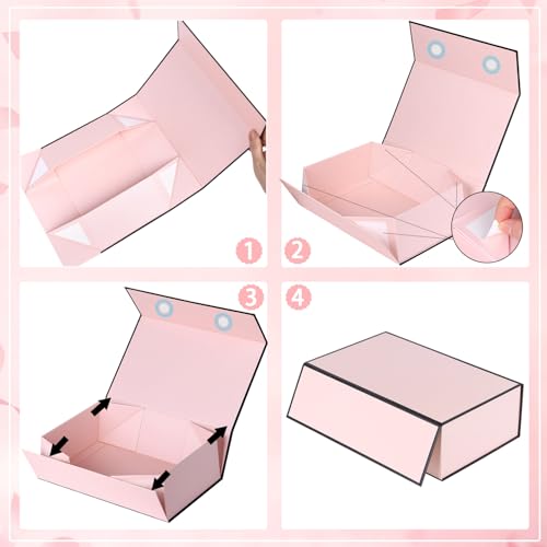 Magnetic Gift Box with Lids Ribbons and Gift Bag for Presents, 9.5x6x3" Pink Gift Box with Bag Set for Women Girl Her, Cut...
