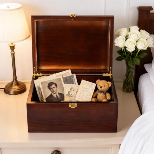 EVA murmure Larger Wooden Memory Wedding Keepsake Boxes With Hinged Lids - Decorative Storage Box With a Hinge Lids For Le...