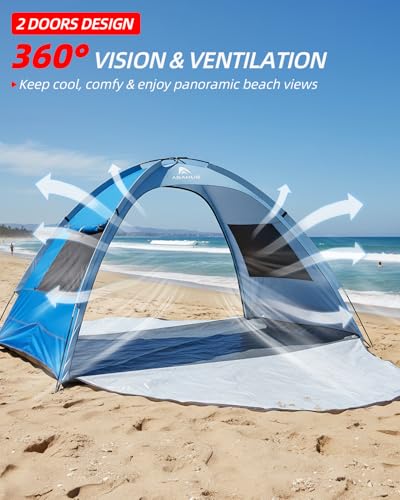 Abahub 3-Person Beach Tent Sun Shelter, UPF 50+ UV Protection Portable Sun Shade with 2 Doors and 2 Mesh Windows, Lightwei...