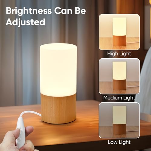 YIEONSHION Creative Wooden LED Desk Lamp, Dimmable Bedside Night Light for Bedroom, Warm Ambient Lighting Table Lamp, Mode...