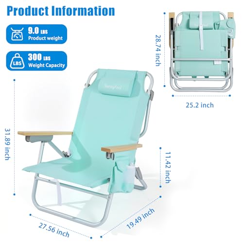 SUNNYFEEL Low Back Folding Beach Chair, Aluminum Heavy Duty Beach Chair with 5-Position, Portable Camping Chair for Adults...