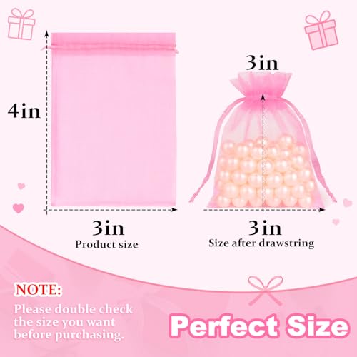 Crweety 50 Pcs Pink Organza Bags 3x4 In, Small Gift Bags Bulk for Jewelry Candy Soap Makeup Sachet, Cute Mini Mesh Gift Ba...