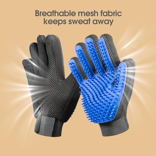 Upgrade Efficient Pet Hair Remover Gloves - Gentle Shedding Brushes for Dogs, Cats & Horses with Long and Short Hair - 1 P...