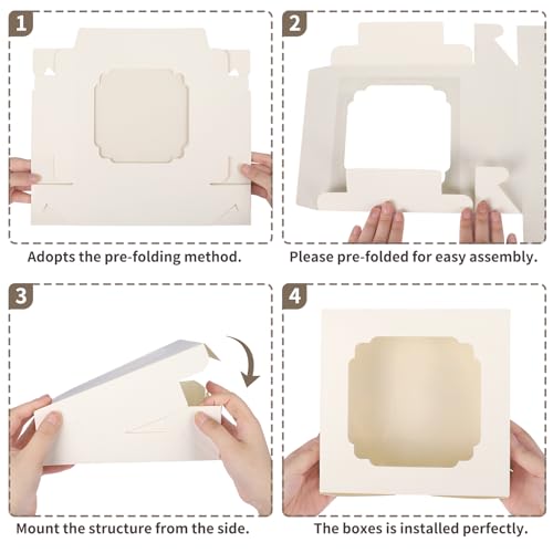 TOMNK 60pcs Cookie Boxes, 8x8x2.5 Inches Bakery Boxes with 2 Style Windows for Chocolate Strawberries, Pie, Pastry, Desser...