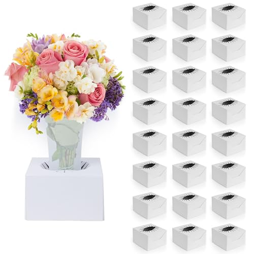 the florist Supply Flower Transportation Box - 25 Pack 6 x 6 x 4.1 Inch, Flower Boxes for Arrangements, Quick Pop & Lock S...