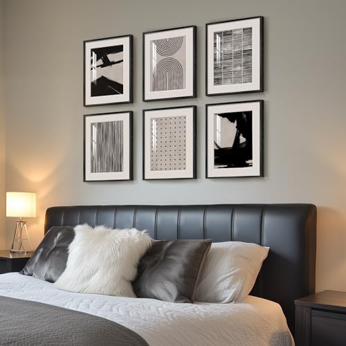 Framed Black and White Abstract Wall Art, 6 Pieces Modern Prints Paintings Artwork for Walls, Minimalist Abstract Pictures...