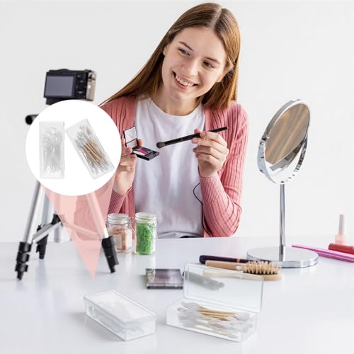 Portable Travel Cotton Swab Holder, 2 Pcs Clear Plastic Cotton Pad Storage Container, Small Dental Floss Picks Case with D...