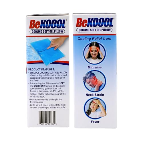 BeKOOOL Cooling Soft Gel Pillow - Reusable Cooling Relief from Migraines, Neck Strain and Fever - Up to 6 Hours of Coolin...
