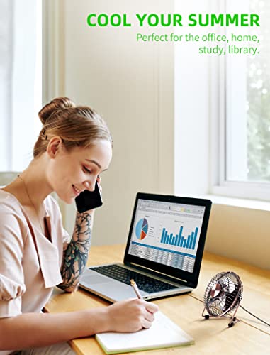 xasla 4 Inch Small USB Desk Fan, Mini Quiet Fan with Metal Construction & Strong Airflow & 360°Adjustable Tilt Angle, Pers...