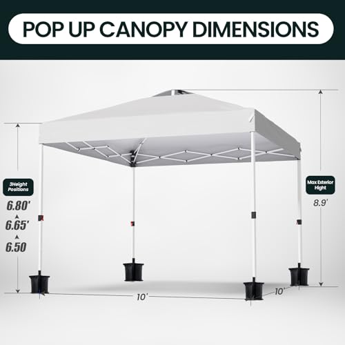 PHONWHON Shades 10x10 Pop Up Canopy with One Push Setup,Heavy Duty Beach Tent with Wheels for Easy Moving, Sun Shelter for...