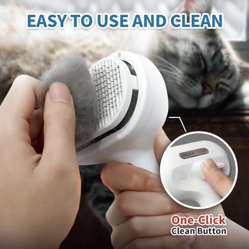 HeroKitty Dog Brush for Shedding, 3 in 1 Self Cleaning Steam Dog Brush - Anti-Static,Cat Steam Brush Removal Comb with Rel...