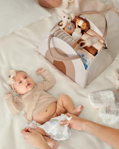 Blissful Diary Baby Diaper Caddy Organizer, Cotton Rope Diaper Caddy Basket, Large Storage Basket for Newborn Boys and Gir...