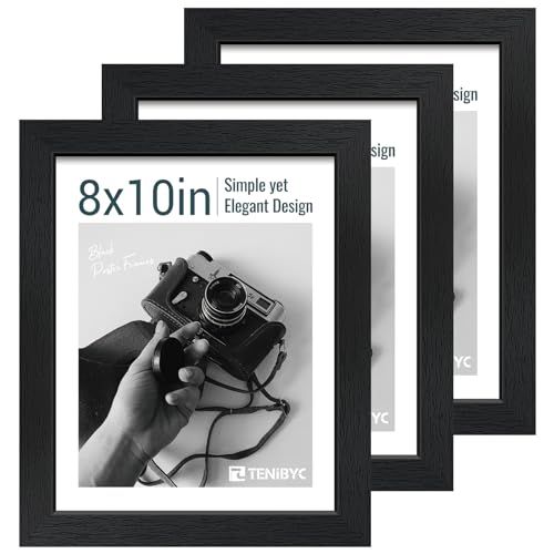 TENIBYC 8x10 Picture Frame Set - 3 Pack, Textured Black Solid Wood, HD Tempered Glass, Gallery Photo Frame, Table or Wall ...