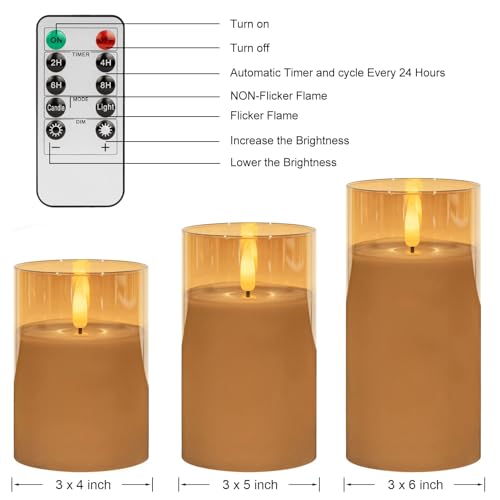 ANGELLOONG Gold Candles for Bathroom Decor, Glass Flameless Candles with Remote, Battery Operated LED Pillar Fake Candles ...