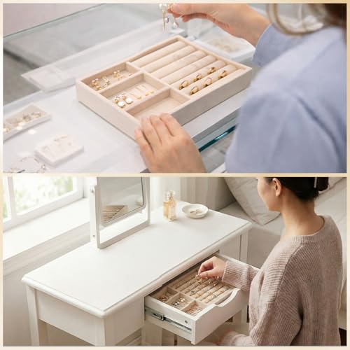 Bruislard Jewelry Box Insert Organizer for Drawer, Stackable Trays Velvet Jewelry Drawer Inserts, Ring Earring Stud Neckla...