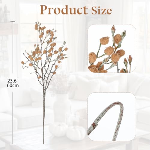 GnFlus 3Pcs Artificial Cotton Branches Fake Flowers for Spring Winter Indoor Boho Decoration,Faux Long Stem Artificial Flo...