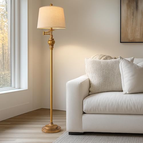 G-SAFAVA 61" Vintage Floor Lamp with 350° Adjustable Swing Arm, Gold Standing Lamp for Bedroom Living Room Nightstand Beds...