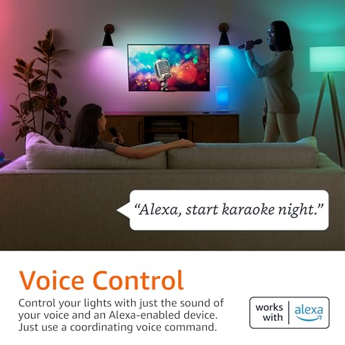Amazon Basics Smart A19 LED Light Bulb, Color Changing, 9W (60W Equivalent), 800LM, Works with Alexa Only, WiFi 2.4 GHz, N...