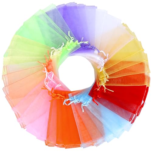 Angooni 200PCS Sheer Organza Gift Bags with Drawstring, 4x6 Inch Jewelry Pouches for Weddings, Parties, and Festivals (10 ...