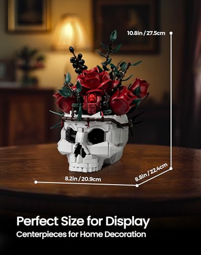 iATOM Skull Roses Flower Bouquet Building Set, Botanical Collection Kit for Adult Women, Birthday Gifts for Mothers Day fo...