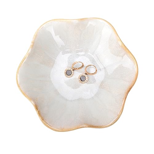 Ceramic Jewelry Dish, Lotus Leaf Decor Ring Tray, Small Key Bowl, Trinket Holder, Catch All Tray for Necklace Earrings, Ni...