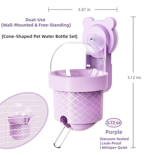 Vacuum-Sealed Leak-Proof Whisper-Quiet Hamster Water Bottle 3.72oz, Wall-Mounted & Free-Standing for Glass Tanks & Wire Ca...