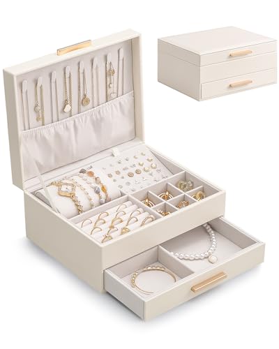 Lolalet 2-Layer Jewelry Box Organizer for Women Girls, Jewelry Storage Case Holder with Drawers for Necklaces Ring Earring...