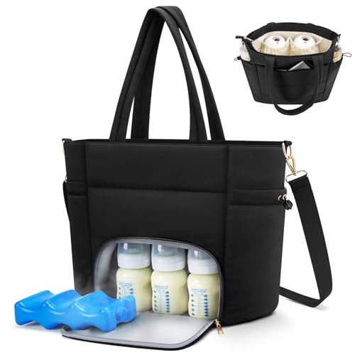 Wearable Breast Pump Bag for Working Mom, Breastmilk Cooler Tote Bag with Insulated Compartment, Breast Pump Bag with Ice ...