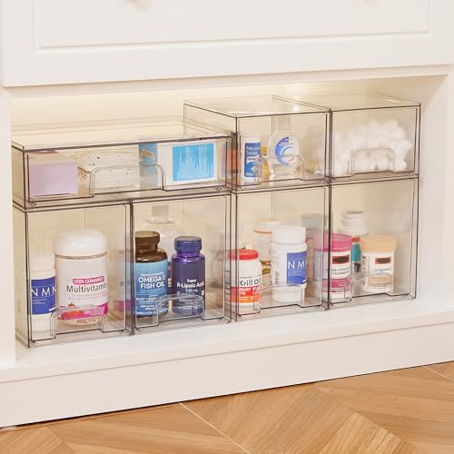 Vtopmart Clear Stackable Storage Drawers Set of 4, Plastic Organizer Bins for Makeup, Cosmetics, Beauty Supplies,Ideal for...