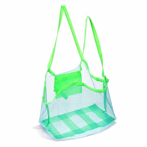 Yuomeaz Mesh Beach Bag, Mesh Beach Toy Bags, Green Foldable Sandproof Tote Bags for Pool, Travel, Summer Party (15×9×14 in)