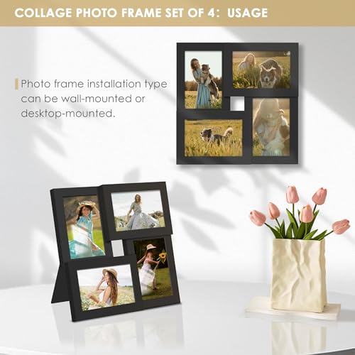 DUENPY 4x6 Collage Picture Frame Tempered Glass Front, Displays Four 4x6 Photo, Family Photo Collage Frame, Wall Decor Wal...