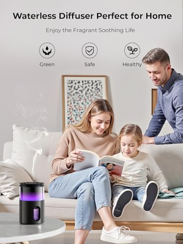 Pmsusoow Waterless Diffuser for Essential Oil: Mini Battery Scent Diffuser for Room&Home&Car with 9 Colors LED Light - Aro...