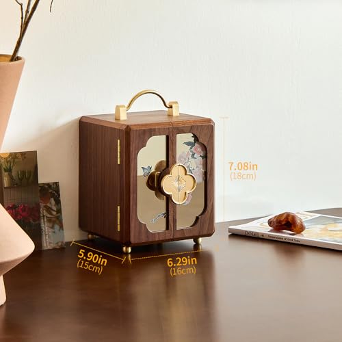 Black Walnut Jewelry Organizer, Wooden Jewelry Box with Gold Handle & Mirrored Flowers, 4 Layers of Storage | Perfect for ...