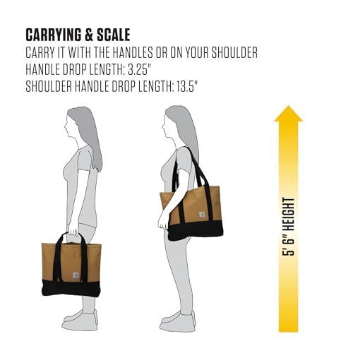 Carhartt Classic Vertical Open Tote Bag, Durable Water Repellent Material W/Hand and Shoulder Straps