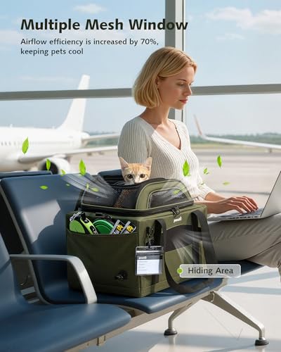 Pecute Expandable Pet Carrier Airline Approved Dog Cat Carrier, Breathable Soft-Sided with Locking Zippers, Pet Travel Bag...