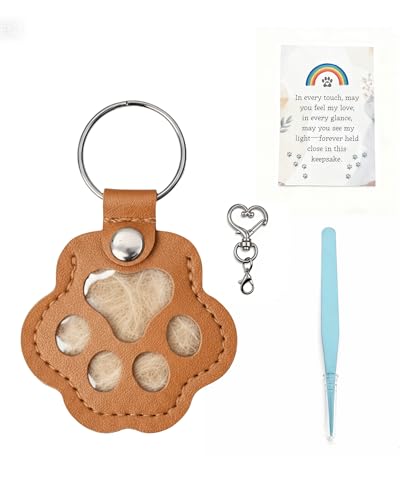 Aurichi Cat & Dog Hair Keychain, Leather Dog Paw Hair Holder Fur Collection Key Chain Keepsake Pet Loss Memorial Gift