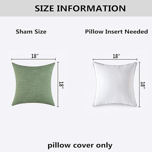 Kevin Textile Set of 2 Sage Green Pillow Covers 18 x 18 Inch Spring Farmhouse Boho Decorative Throw Pillow Covers Linen Cu...