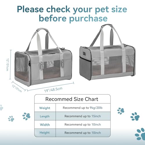 Petsfit Travel Pet Carrier for Large Cats (up to 20 lbs), Soft-Sided Dog Car Travel Carrier with Patented Buckle and Soft ...