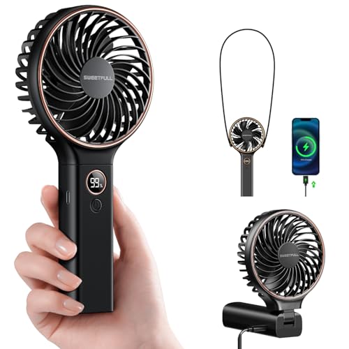 SWEETFULL Handheld Portable Fan, 5000mAh Rechargeable Battery, 6 Speed Wind, LED Digital Display, Foldable Electric Person...