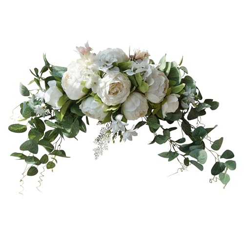 H&S BRIDAL Wedding Arch Flowers, 30 Inch Rustic Artificial Floral Swag for Door Lintel, Green Leaves Rose Peony Sunflowers...