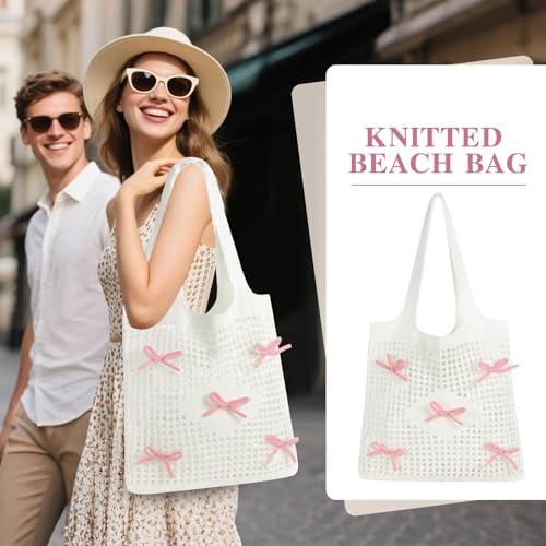 Topdear Crochet Tote Bag, Aesthetic Mesh Crochet Beach Bag, Hippie Knitted Tote Bag for Women