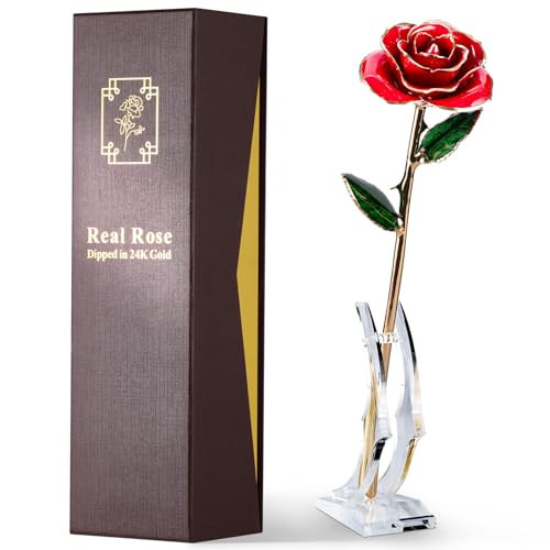 ECO SPACE Gold Dipped Rose - Hand-Dipped Real 24K Gold Rose - Genuine One of a Kind - Eternal Romantic Present for Her - P...