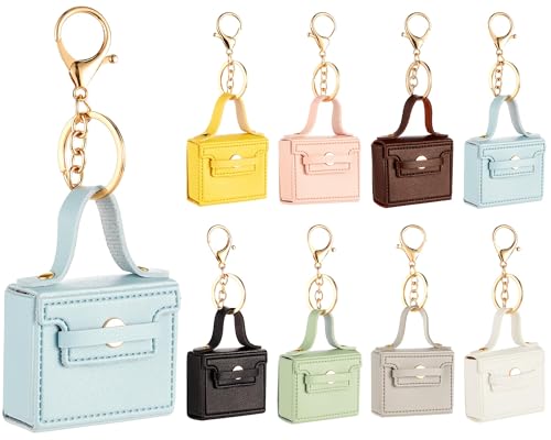 gisgfim 8pcs Mini Purse Backpack Keychain Coin Purse Keychain Mini tote Pendents PU Leather Lipstick Bag Card Holder Data ...