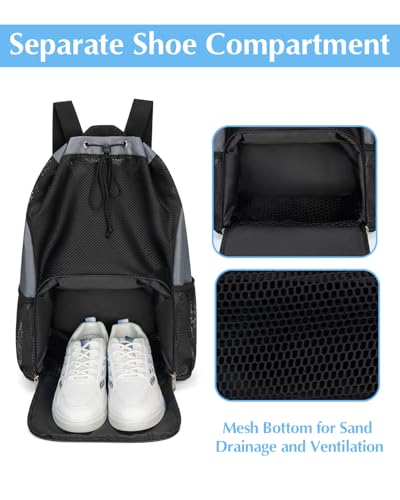 ecosmile Drawstring Backpack Sandproof Beach Backpack with Shoe Compartment & Wet Pocket Waterproof Mesh Swim Bag Pool Bag...