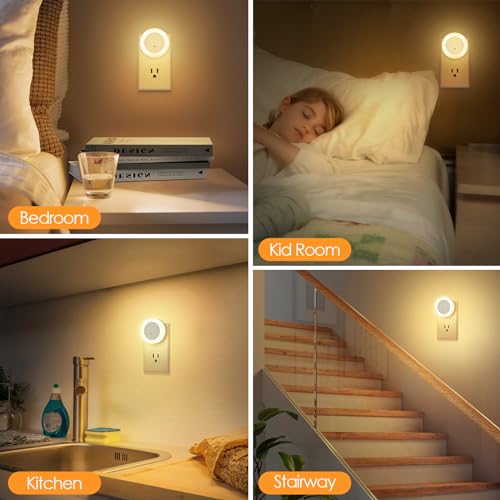 FOLKSMATE LED Night Lights Plug in, Dimmable Nightlight Plug Into Wall with Light Sensor, Soft White Adjustable for Adult...